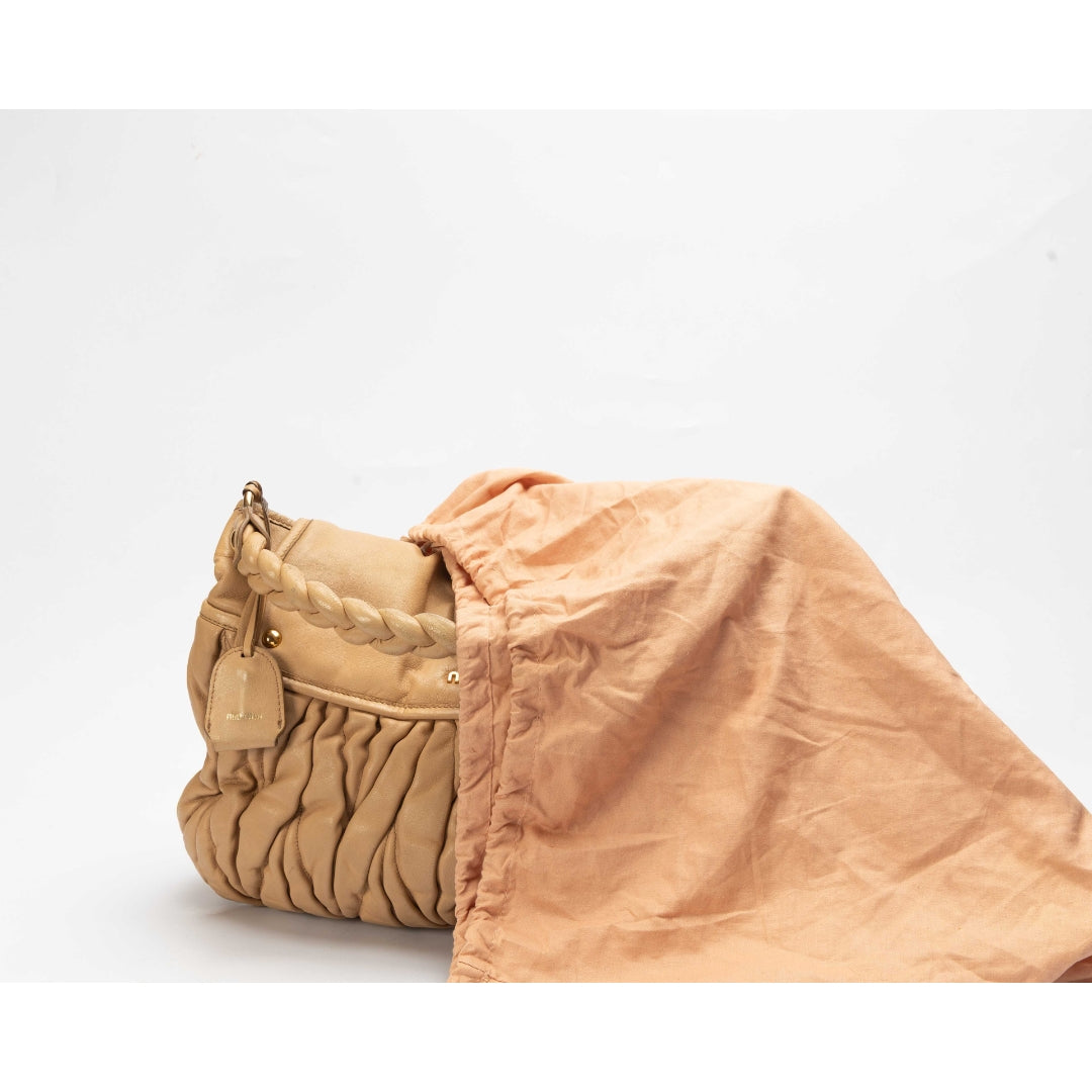 Miu Miu Beige Matelasse Leather Coffer Hobo Bag