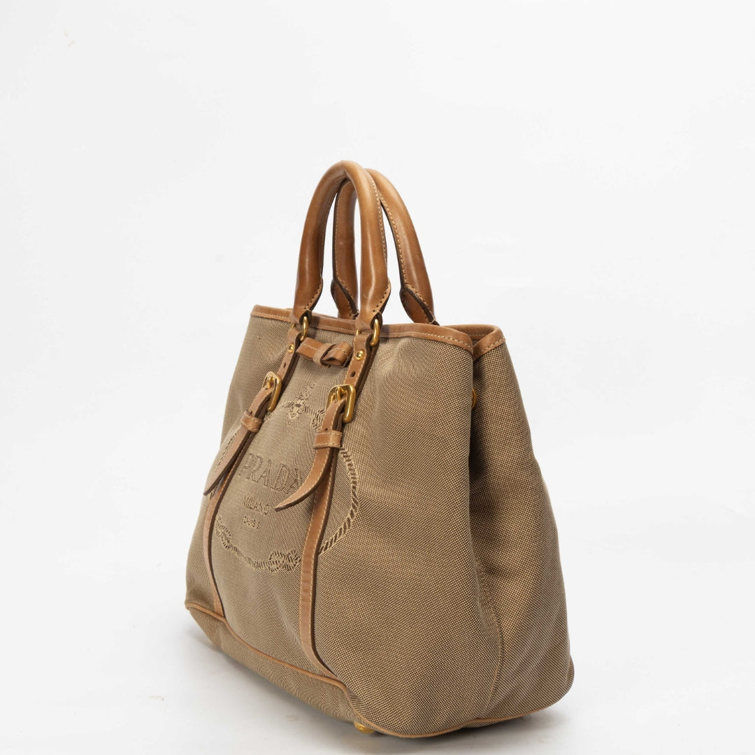 Prada Beige Jacquard Logo Tote
