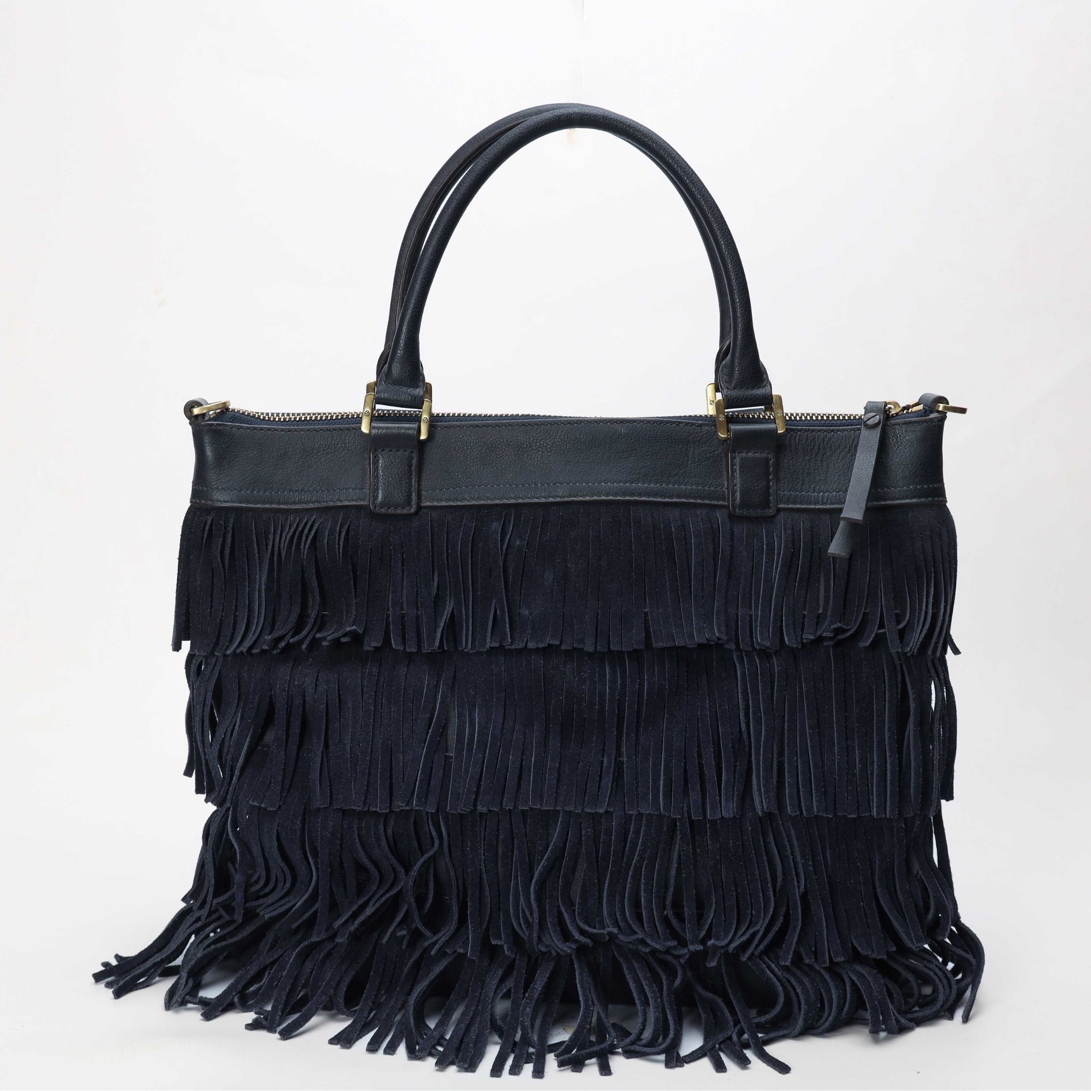 Tory Burch Navy Fringed Crossbody Tote