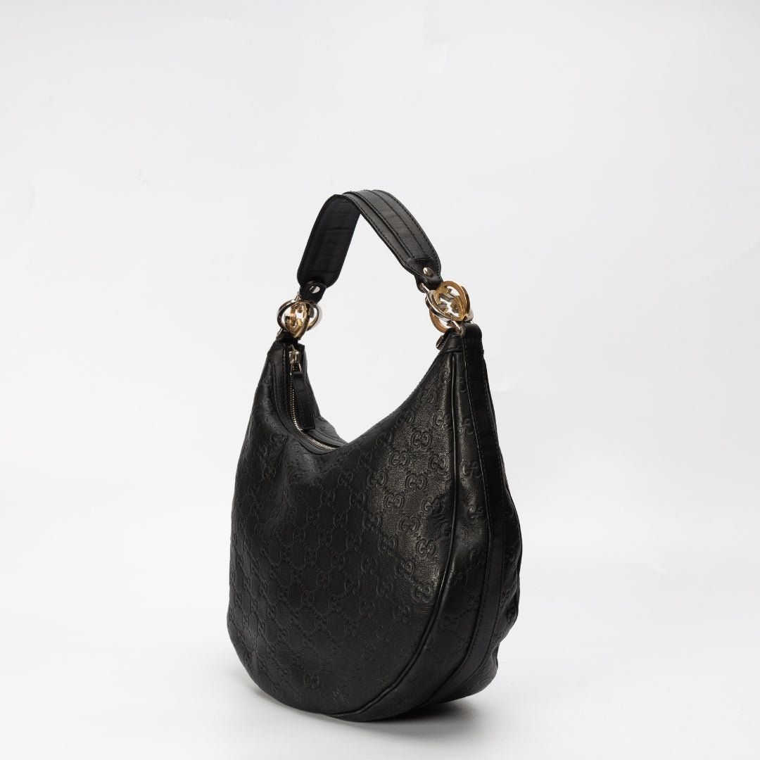 Gucci GG Black Guccissima Leather Hobo Bag