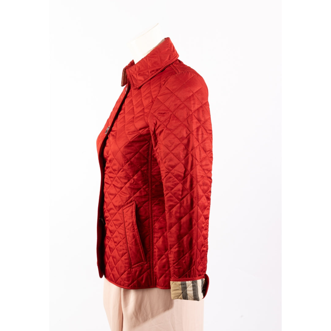 Burberry Red Diamond Quilt Button Front Jacket