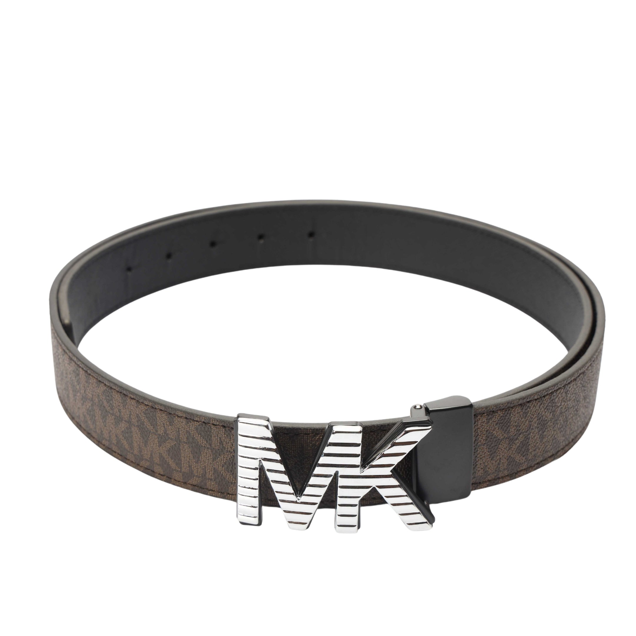 Michael Kors Brown Logo Print Reversible Leather Belt