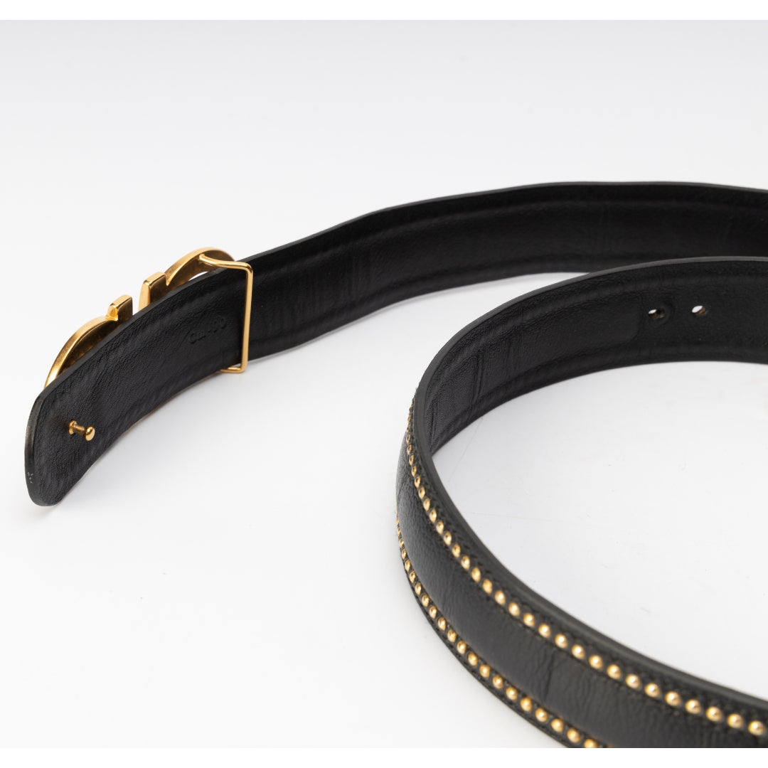 Salvatore Ferragamo Black Leather Studded Belt