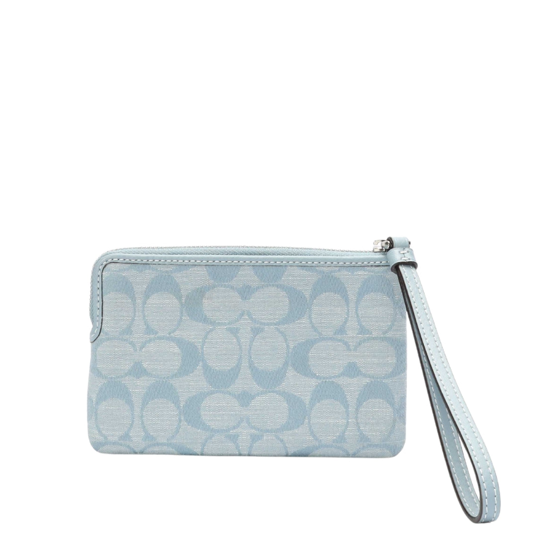 Coach Corner Zip Signature Chambray Wristlet