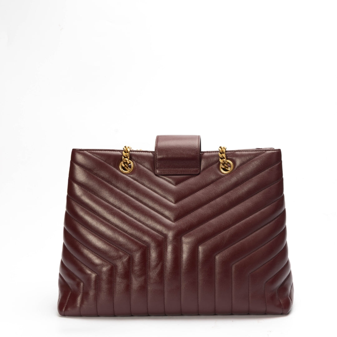 Saint Laurent Burgundy Matelasse Cassandre Shopper Tote