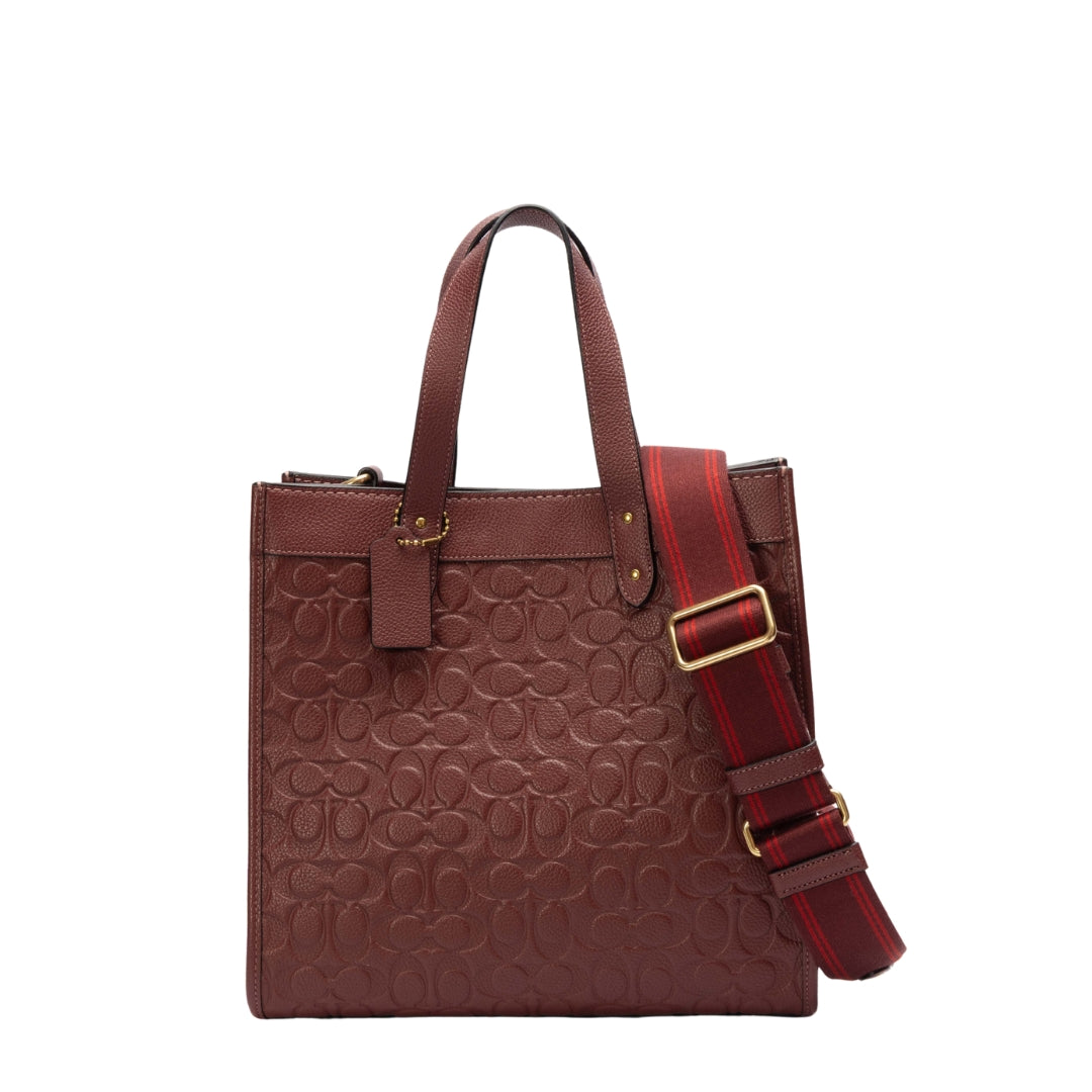 Coach Maroon Field Tote In Signature Leather