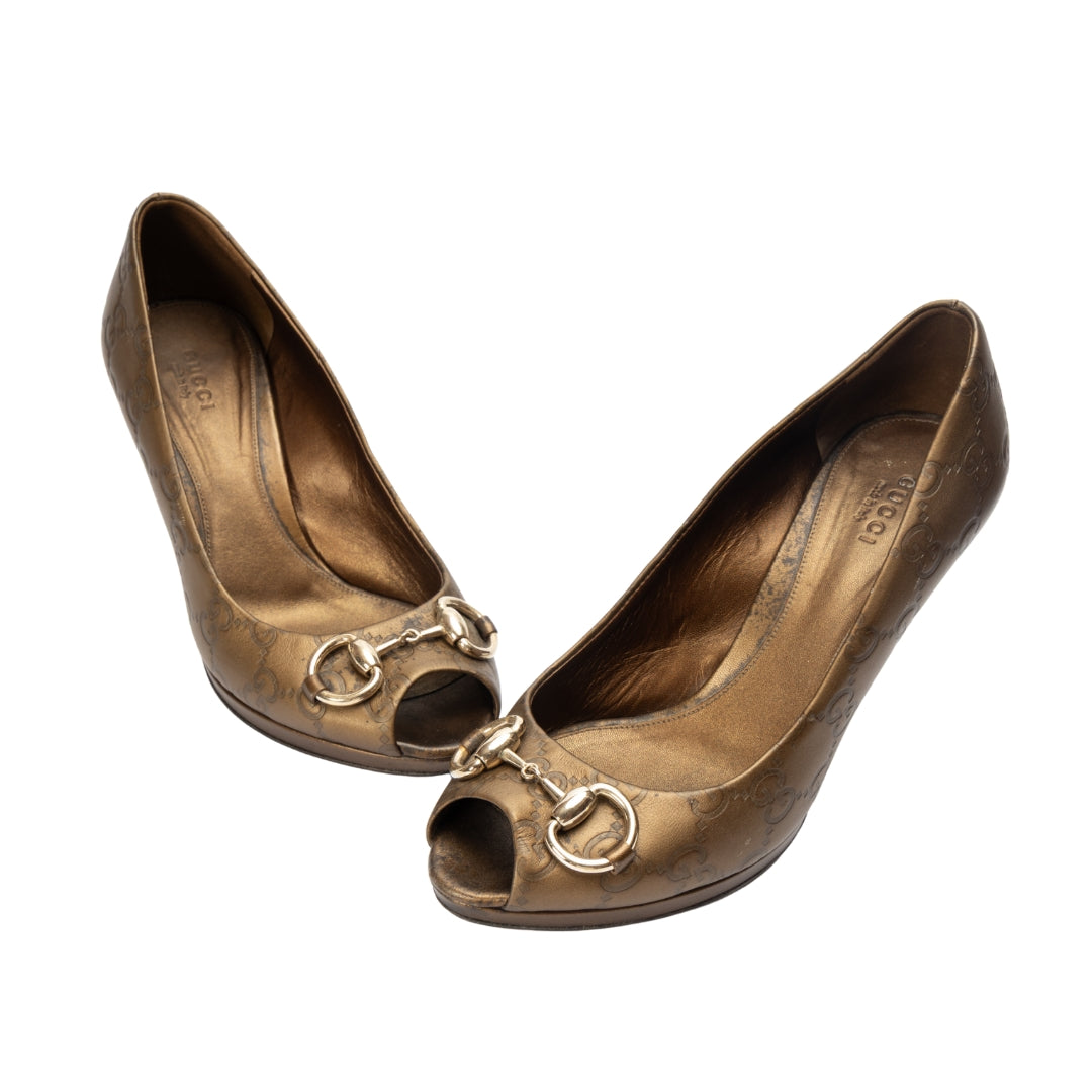 Gucci GG Metallic Bronze Hollywood Pumps
