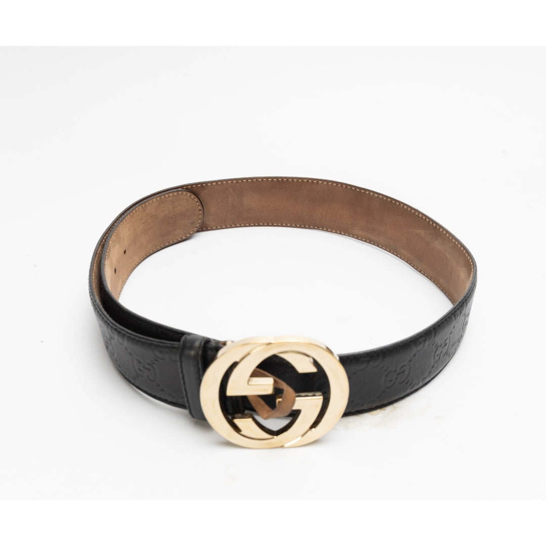 Gucci GG Black Guccissima Leather Buckle Belt