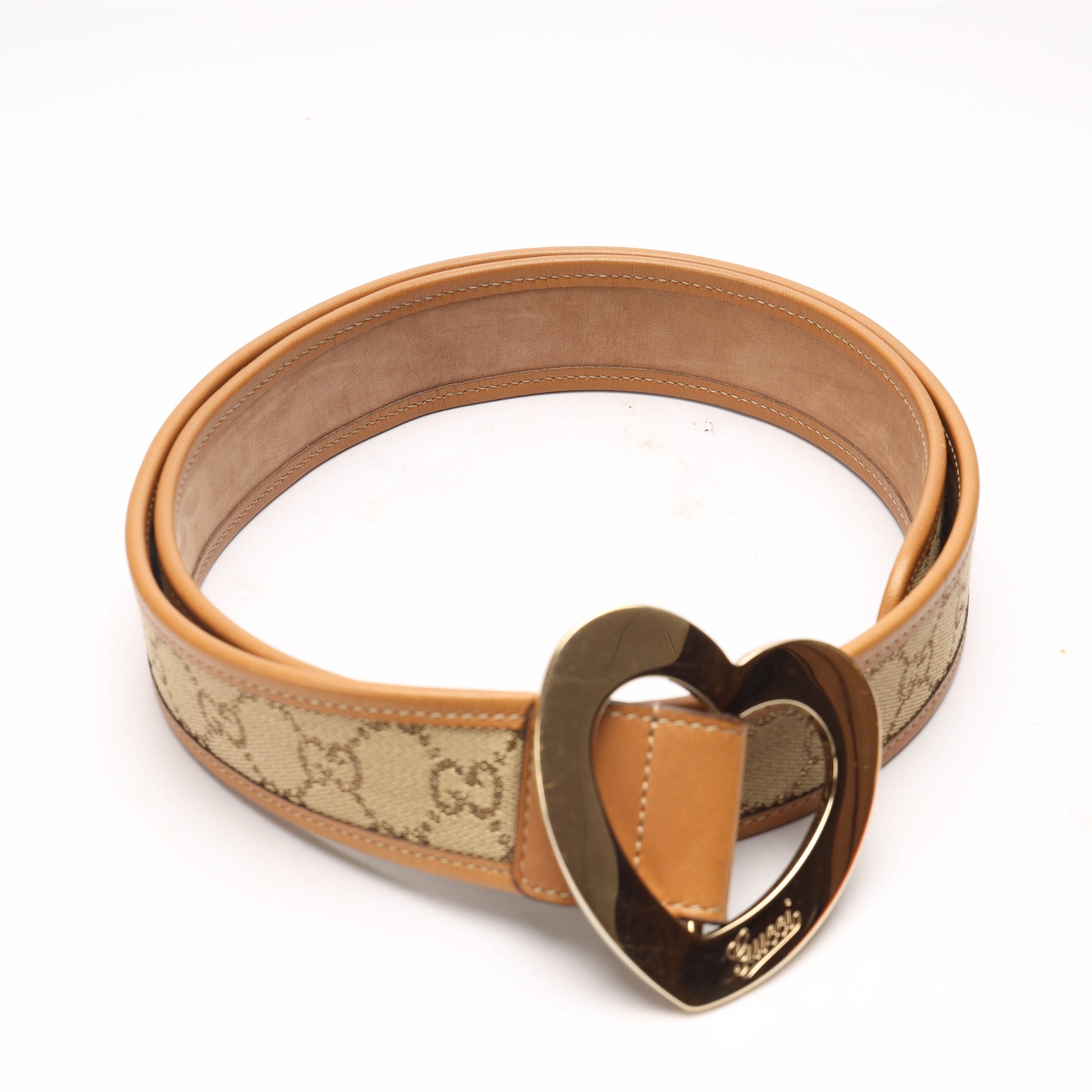 Gucci Heart Buckle GG Leather Belt