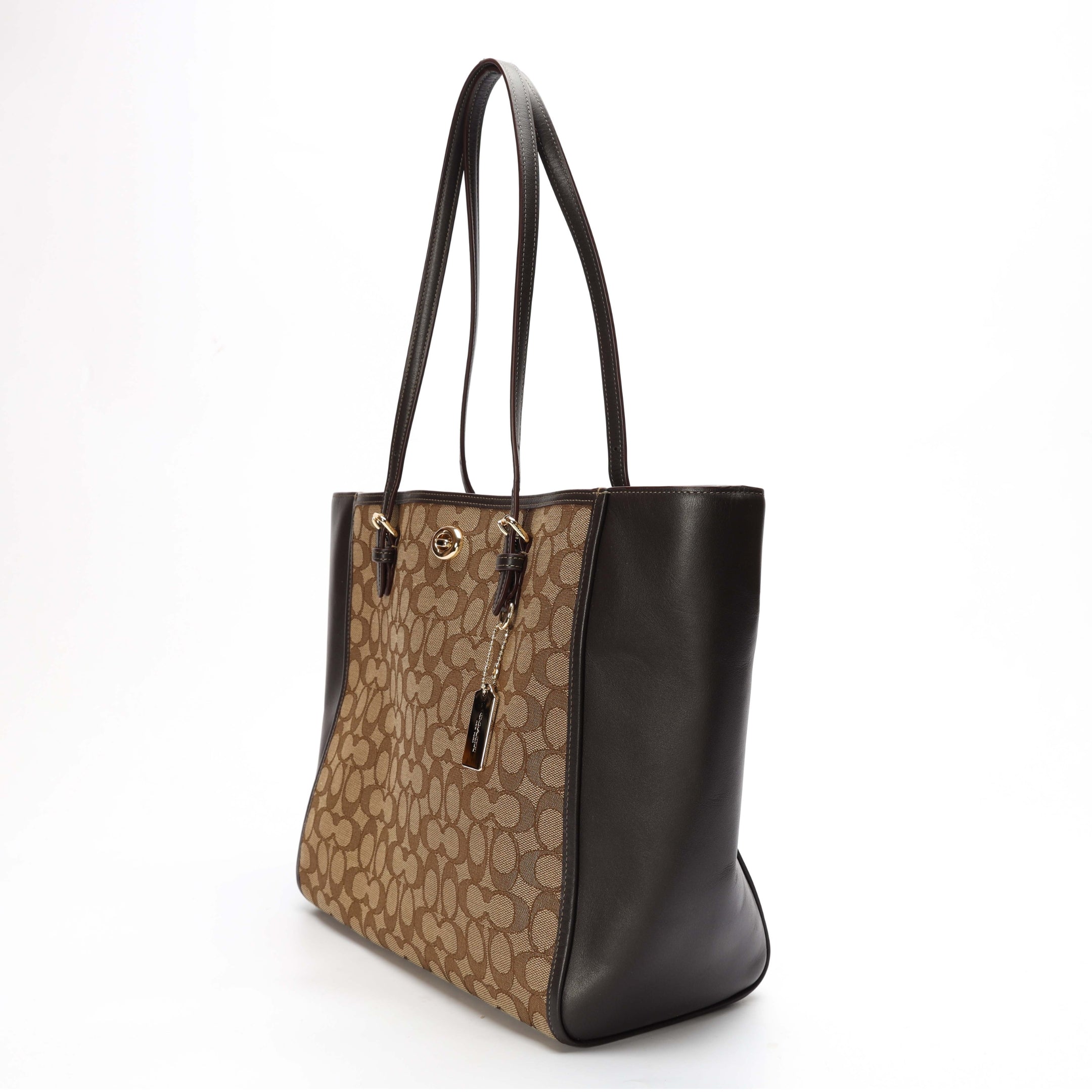 Coach Turnlock Beige/Black Shopper Tote