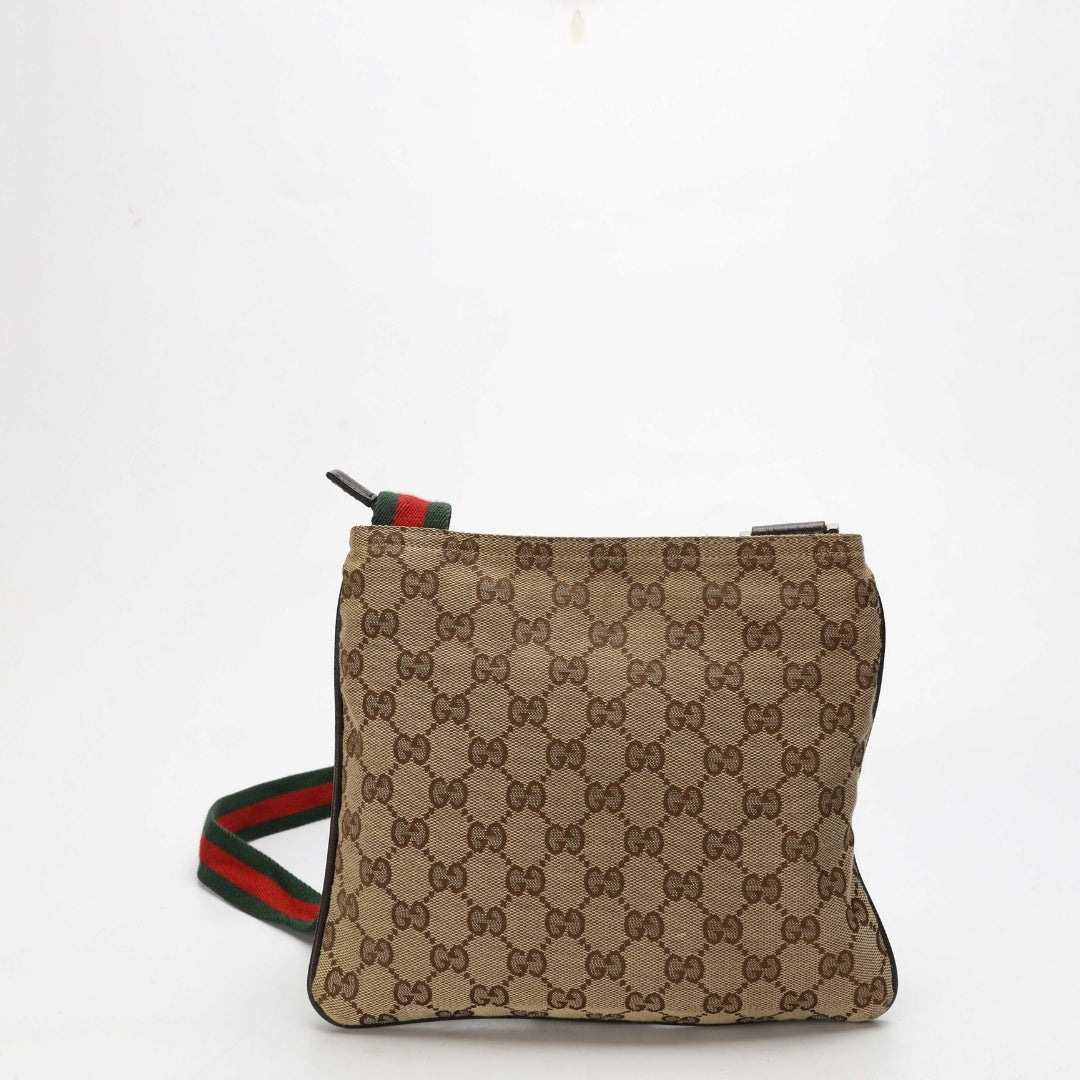 Gucci Beige GG Canvas Small Web Messenger Bag