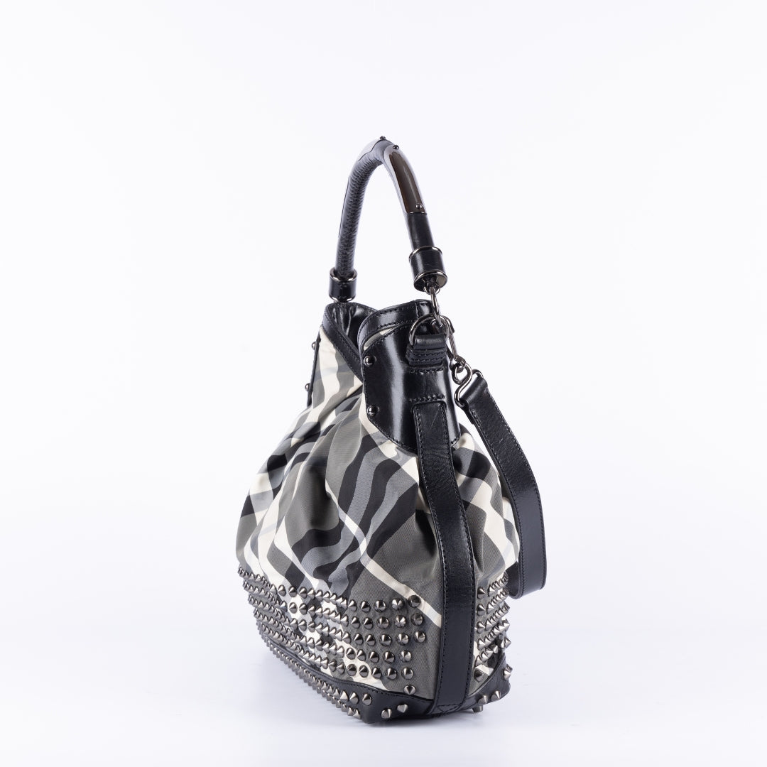 Burberry Beat Check Nylon Studded Hobo Bag