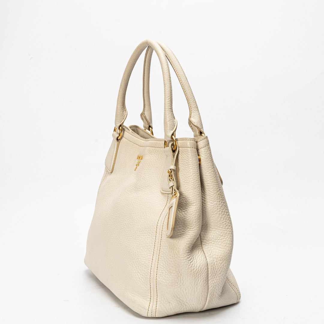 Prada White Vitello Daino Convertible Tote