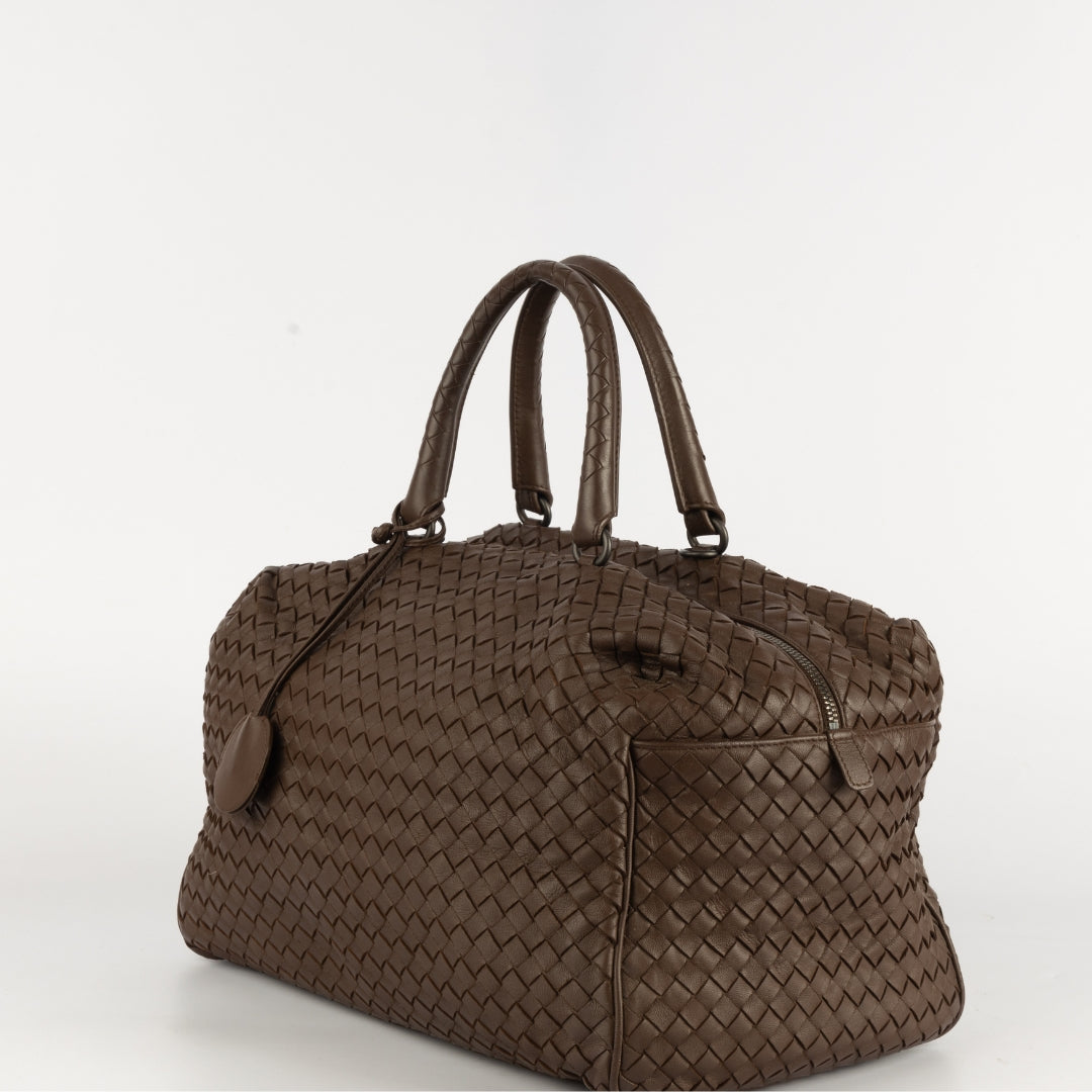 Bottega Veneta Brown Intrecciato Leather Boston Bag