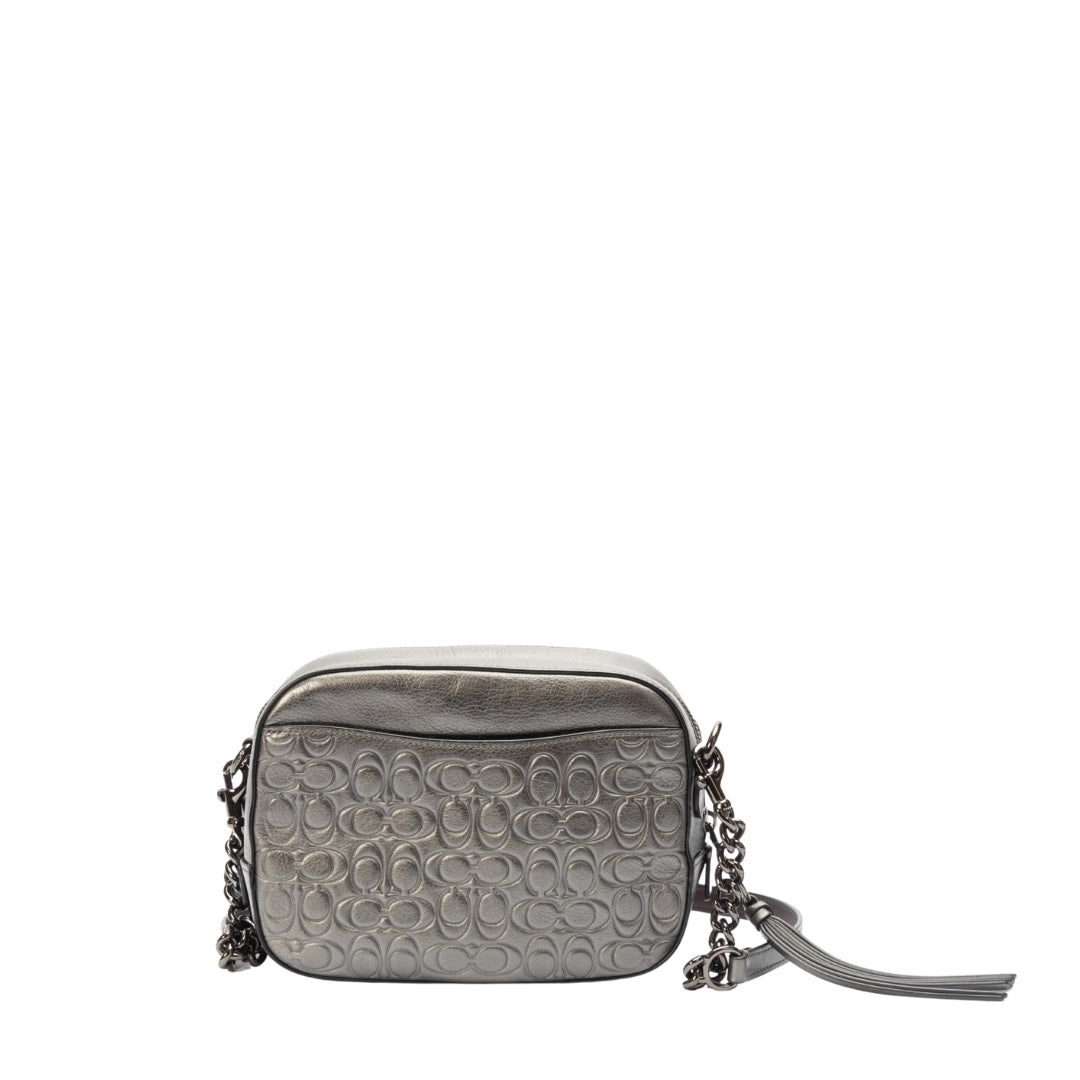 Coach Gunmetal Grey Medium Logo Chain Handle Cross Body Bag