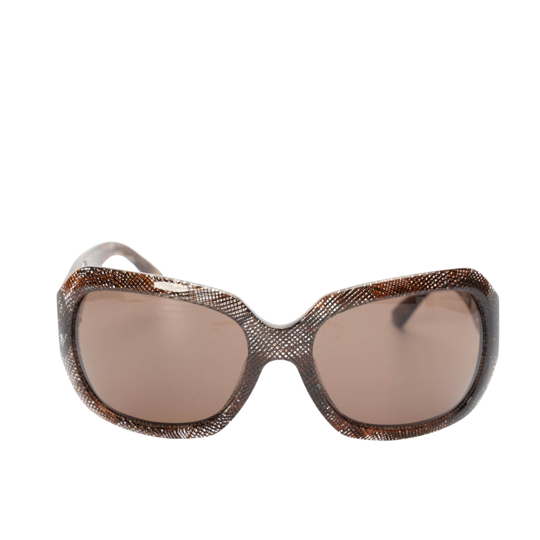 Chanel Brown Acetate CC Lace Effect Sunglasses