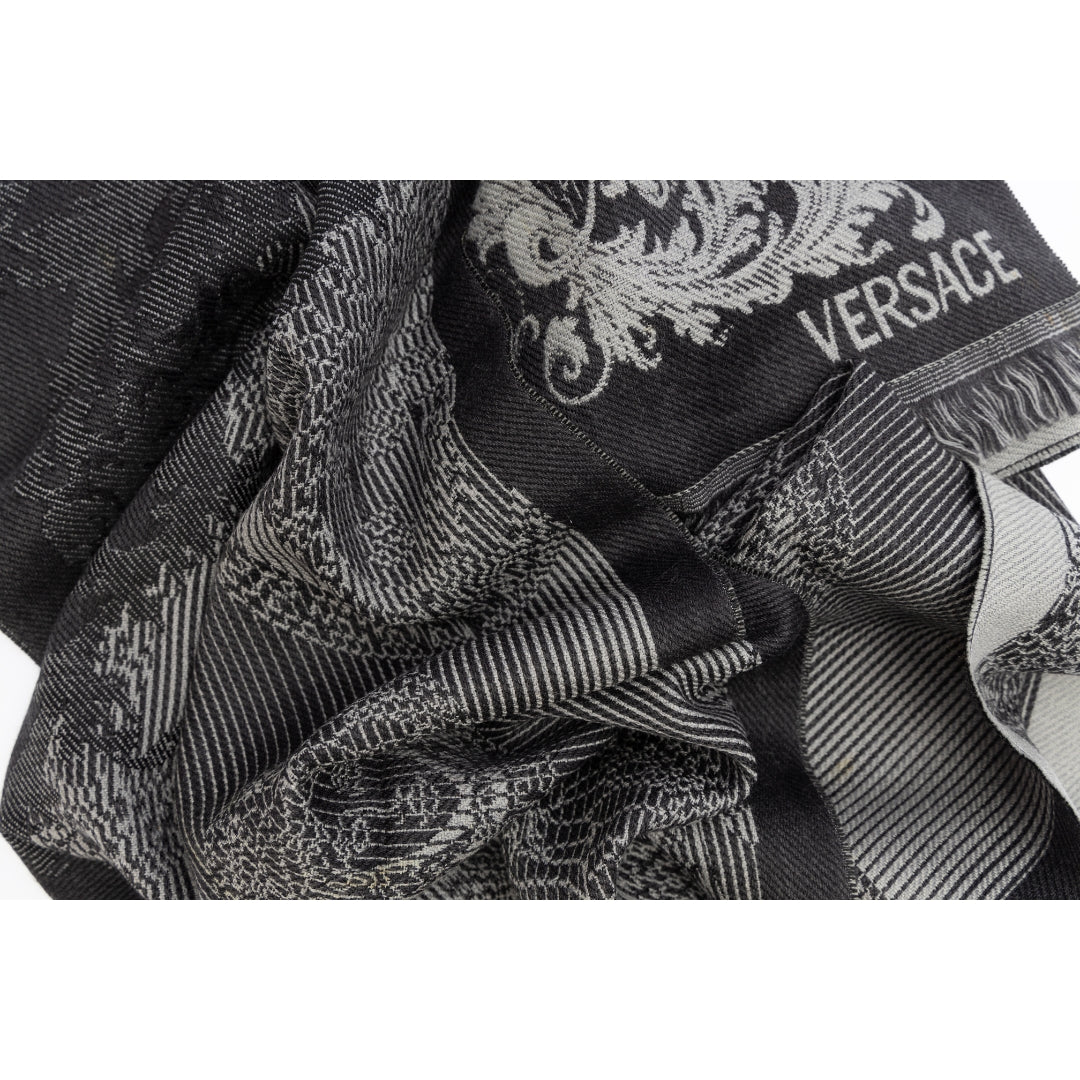 Versace Medusa Grey & Black Wool Scarf