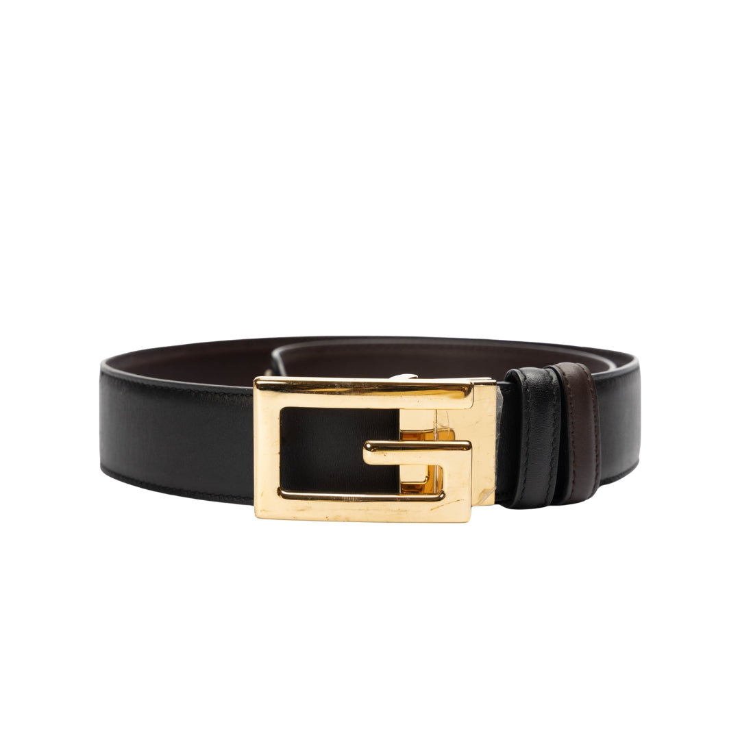 Gucci Logo Buckle Reversible Leather Belt