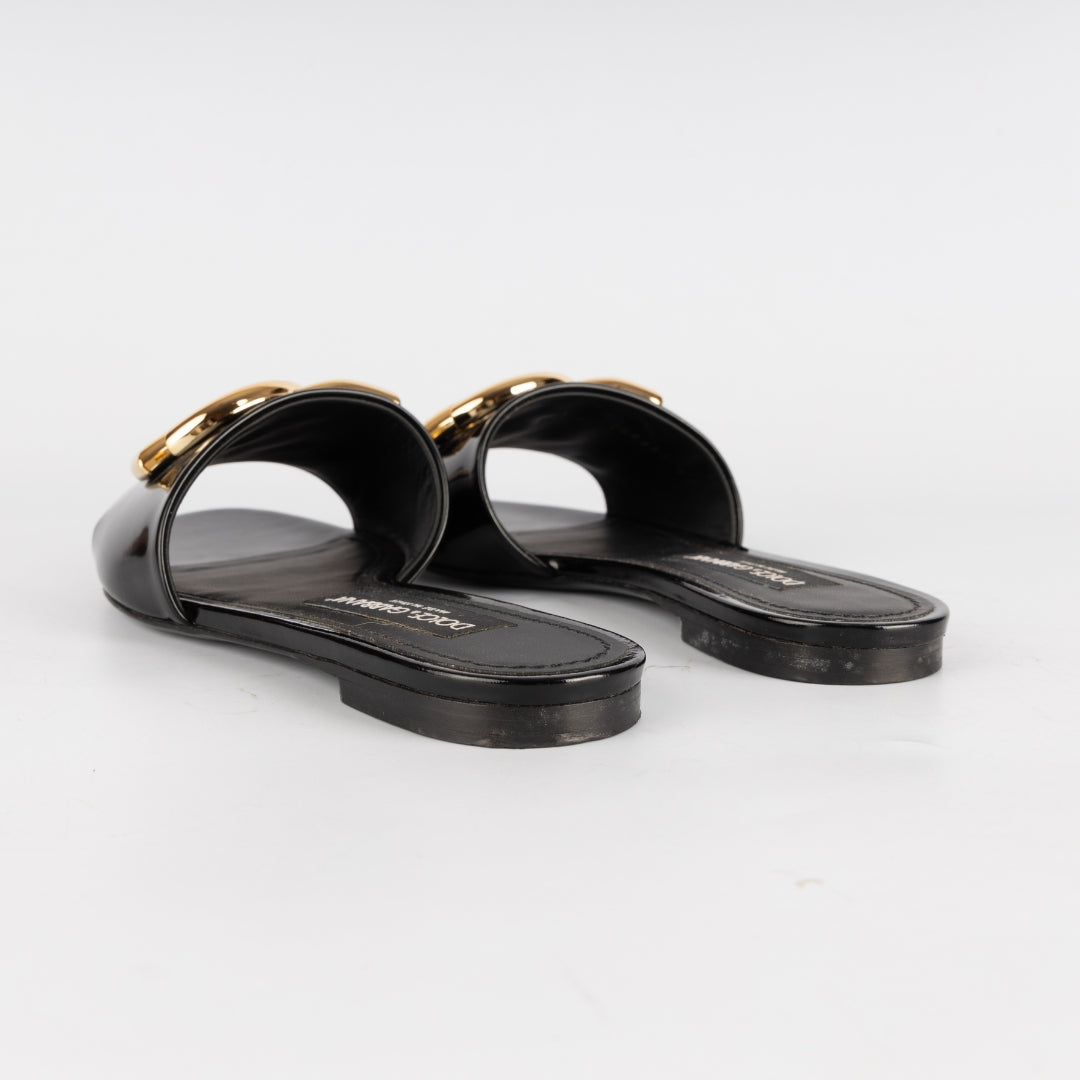 Dolce & Gabbana DG Logo Polished Calfskin Sliders