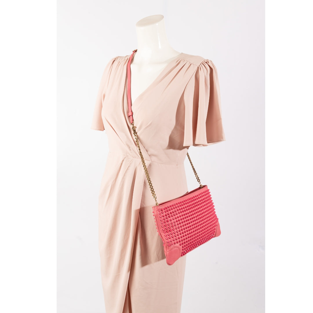 Christian Louboutin Pink Calf Leather Loubiposh Spiked Clutch Bag