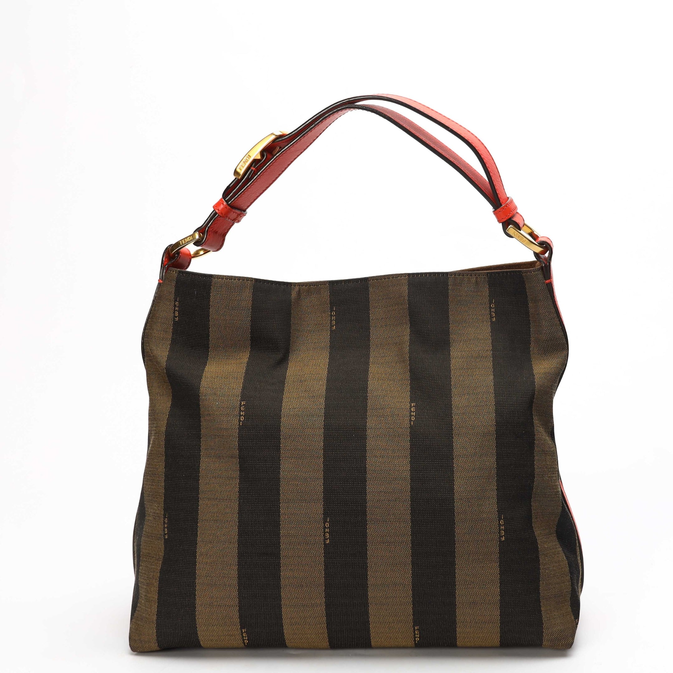 Fendi Brown Stripes Large Pequin Hobo Bag
