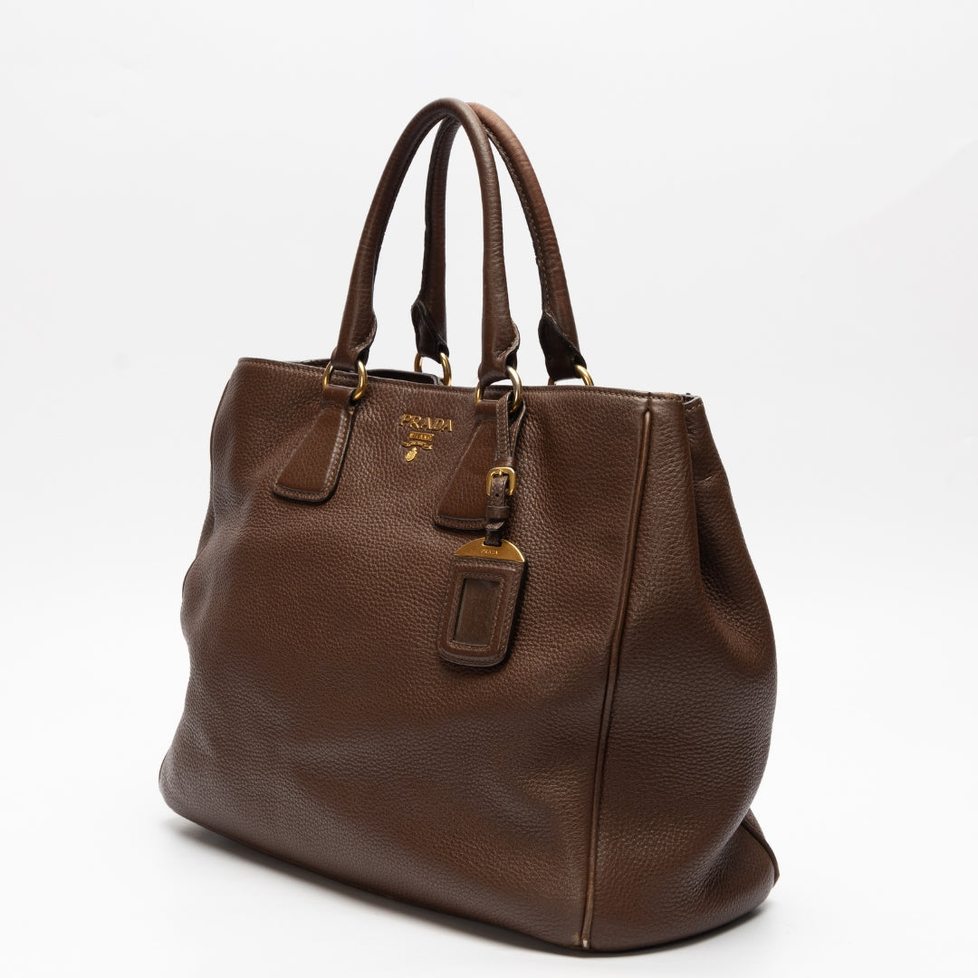 Prada Brown Vitello Daino Leather Shopper Tote