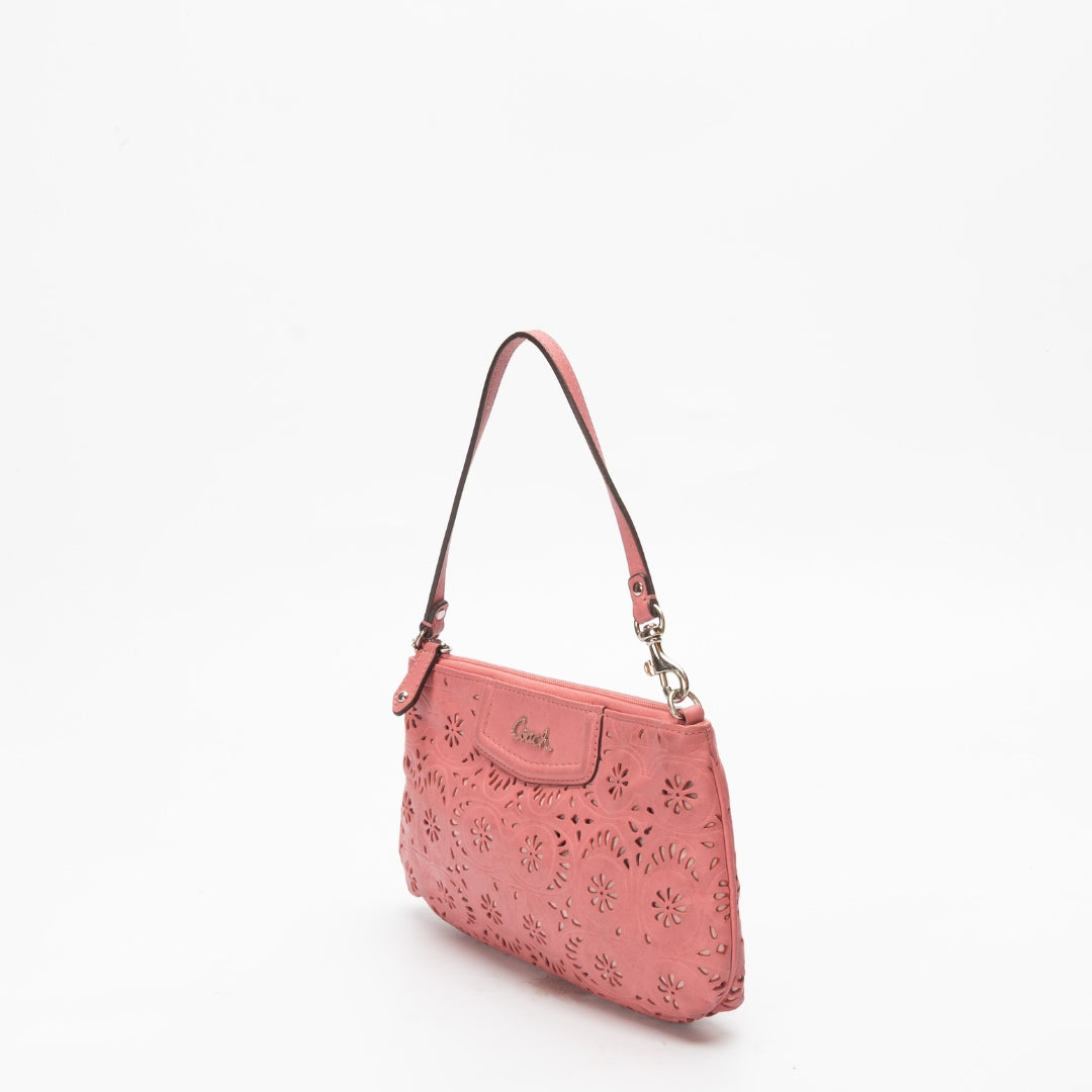Coach Pink Ashley Floral Perforated Baguette
