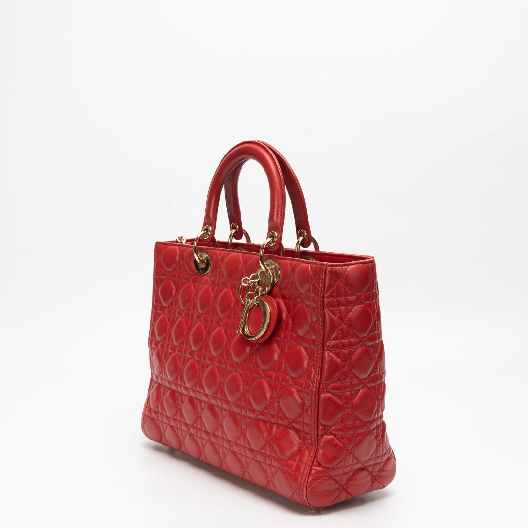 Lady Dior Red Cannage Quilted Leather Bag