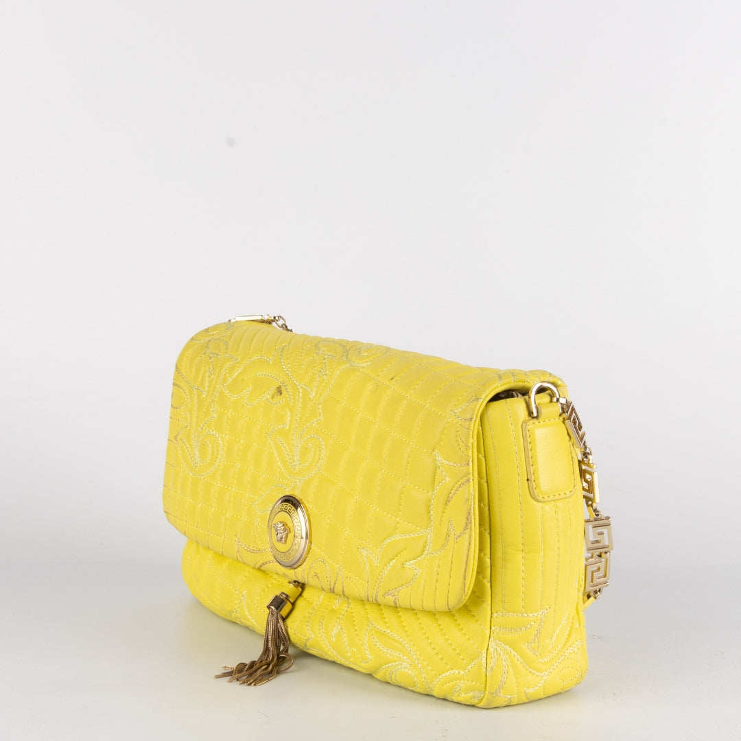 Versace Yellow Embroidered Leather Calliope Vanitas Shoulder Bag