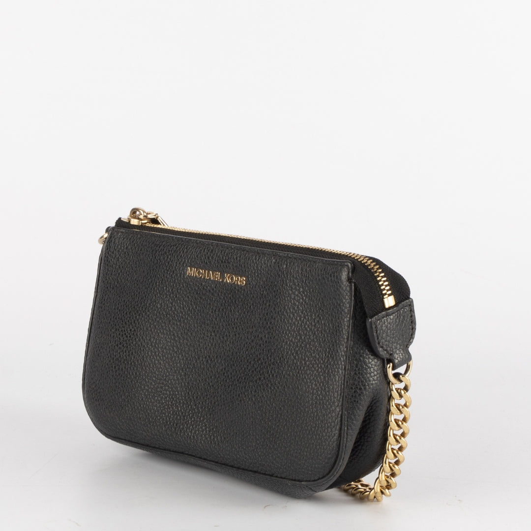 Michael Kors Black Leather Chain Pochette Bag