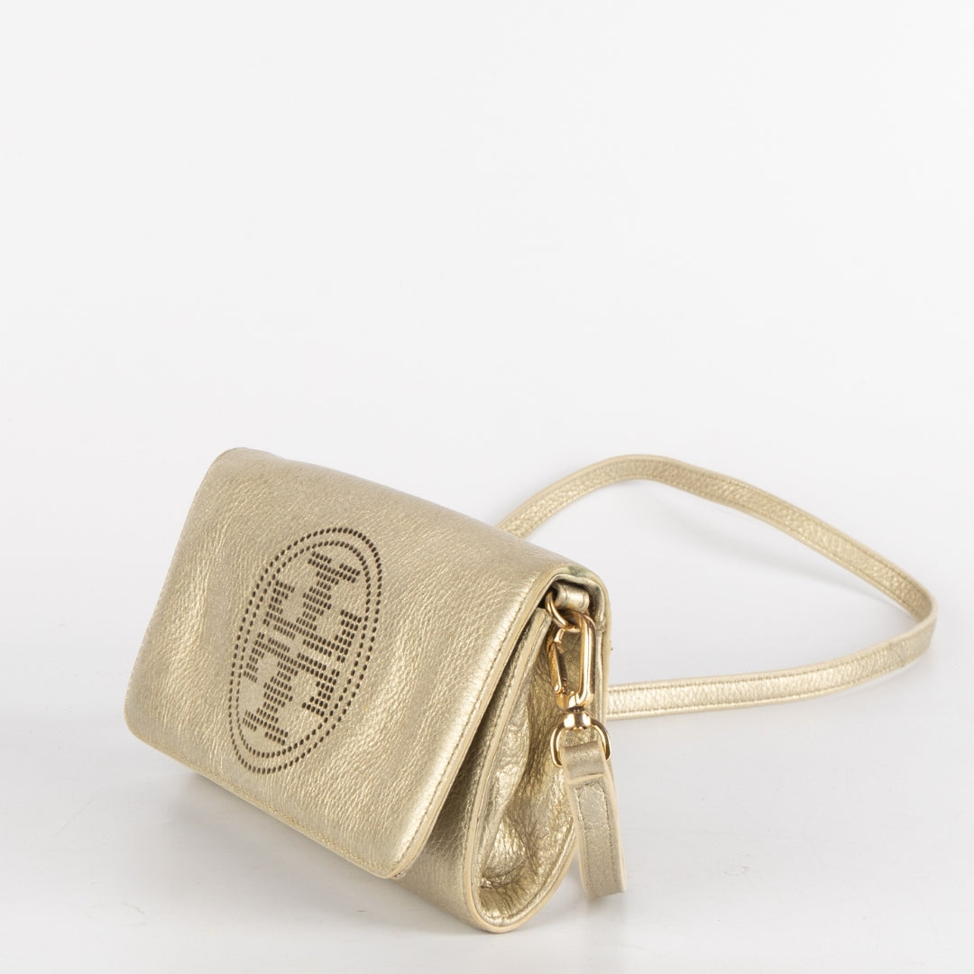 Tory Burch Metallic Perforated Logo Crossbody Bag