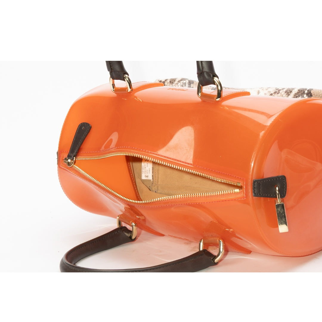 Furla Orange Python Print Medium Candy Satchel