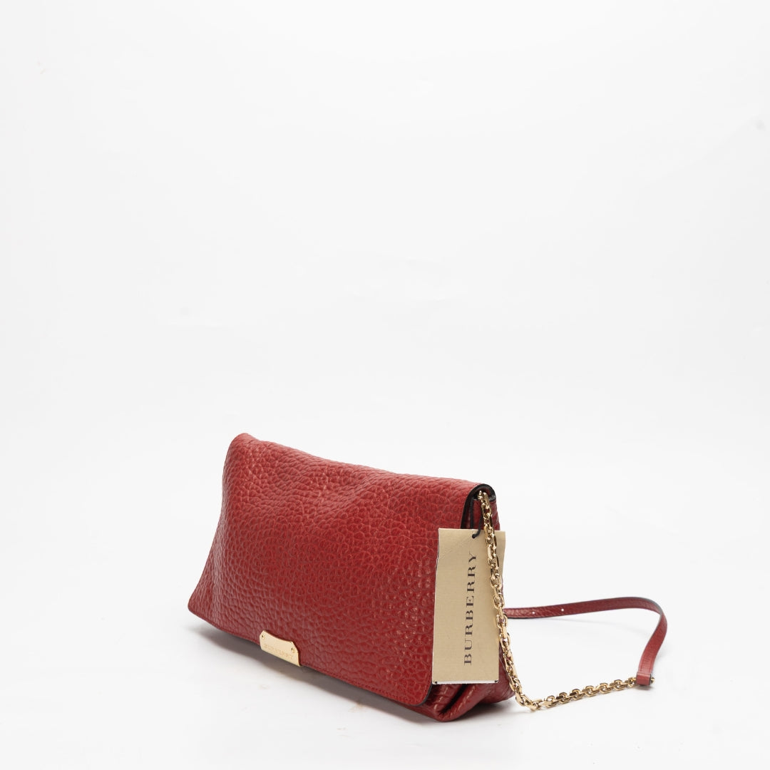 Burberry Red Grained Leather Mildenhall Shoulder Bag