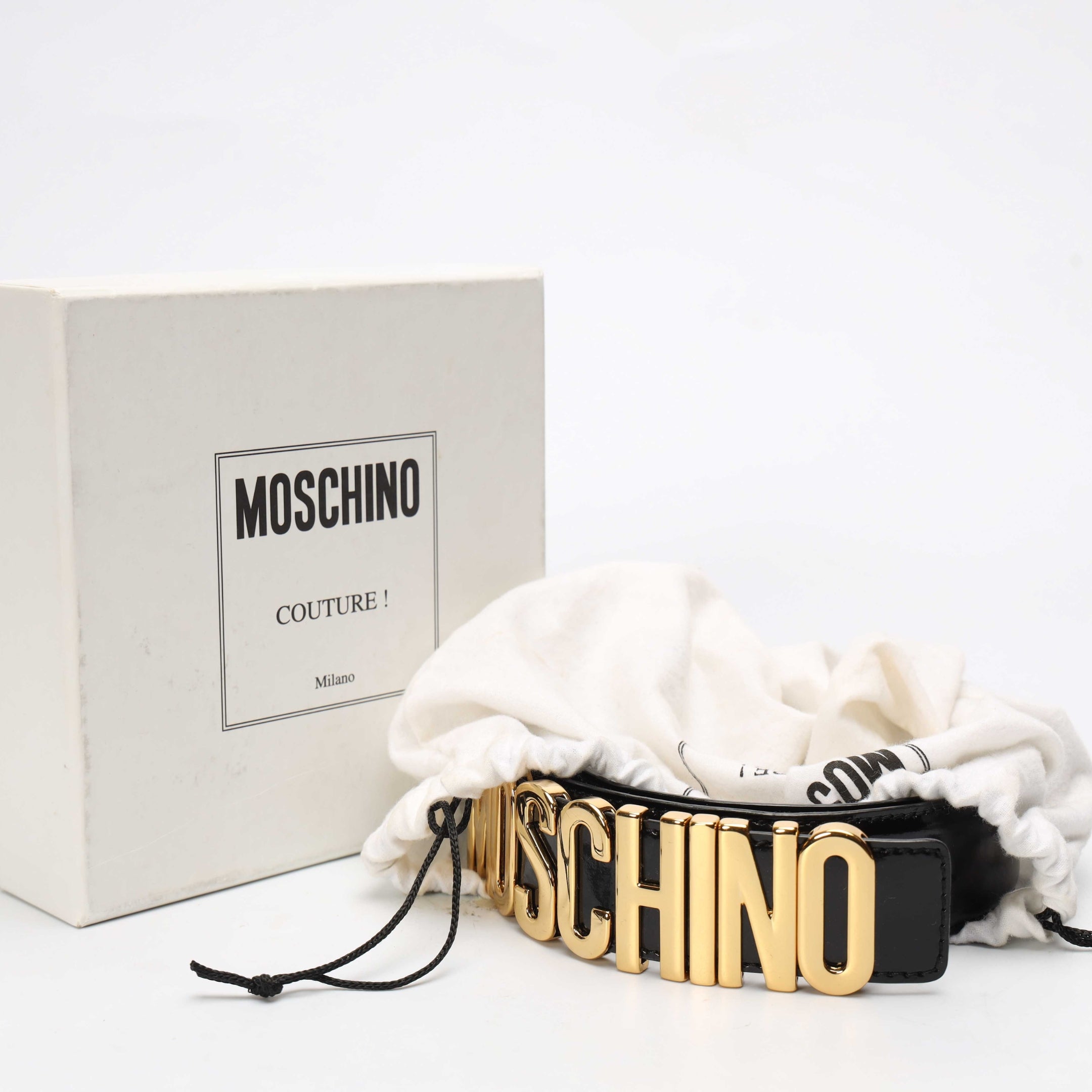 Moschino Logo Black Leather Belt