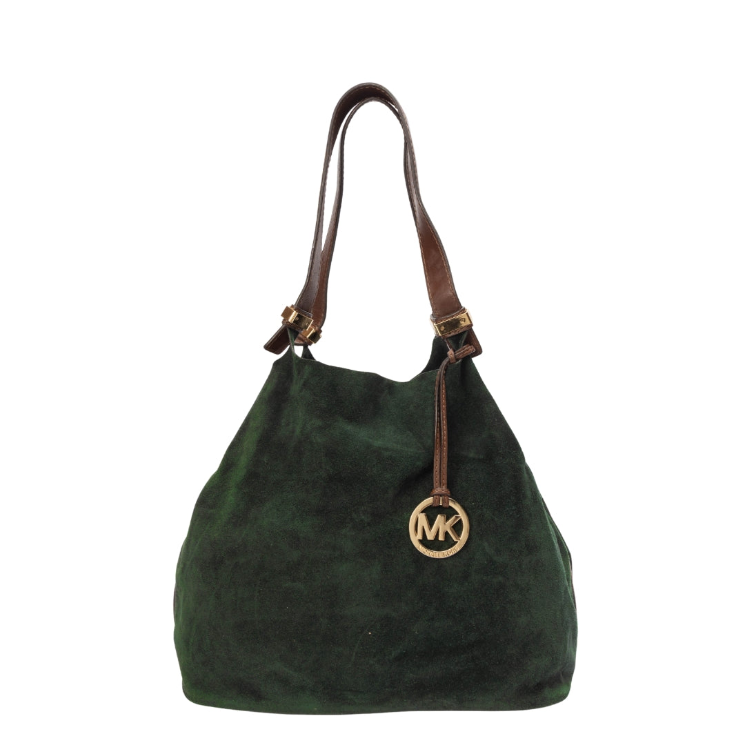 Michael Kors Green Large Suede Shoulder Bag