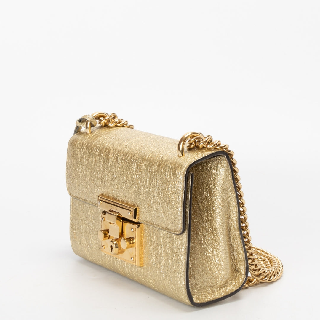 Gucci Gold Metallic Textured Leather Small Padlock Shoulder Bag