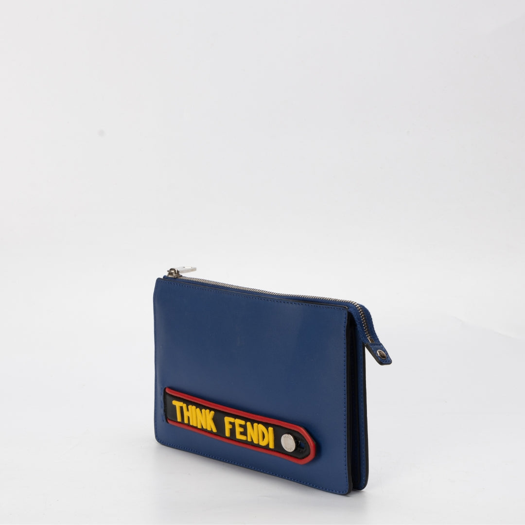 Fendi Think Logo Leather Clutch