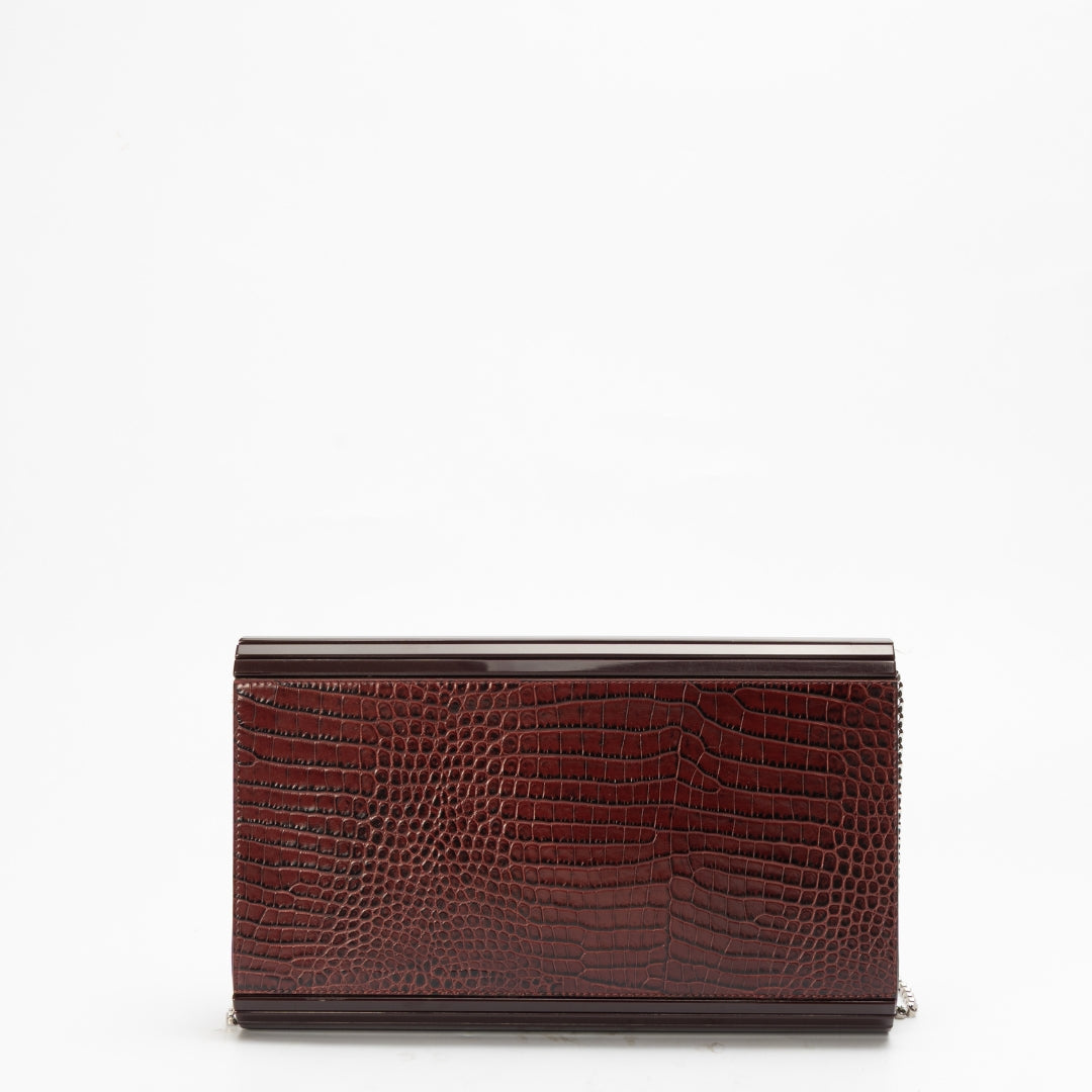 Jimmy Choo Maroon Croc Embossed Candy Chain Clutch