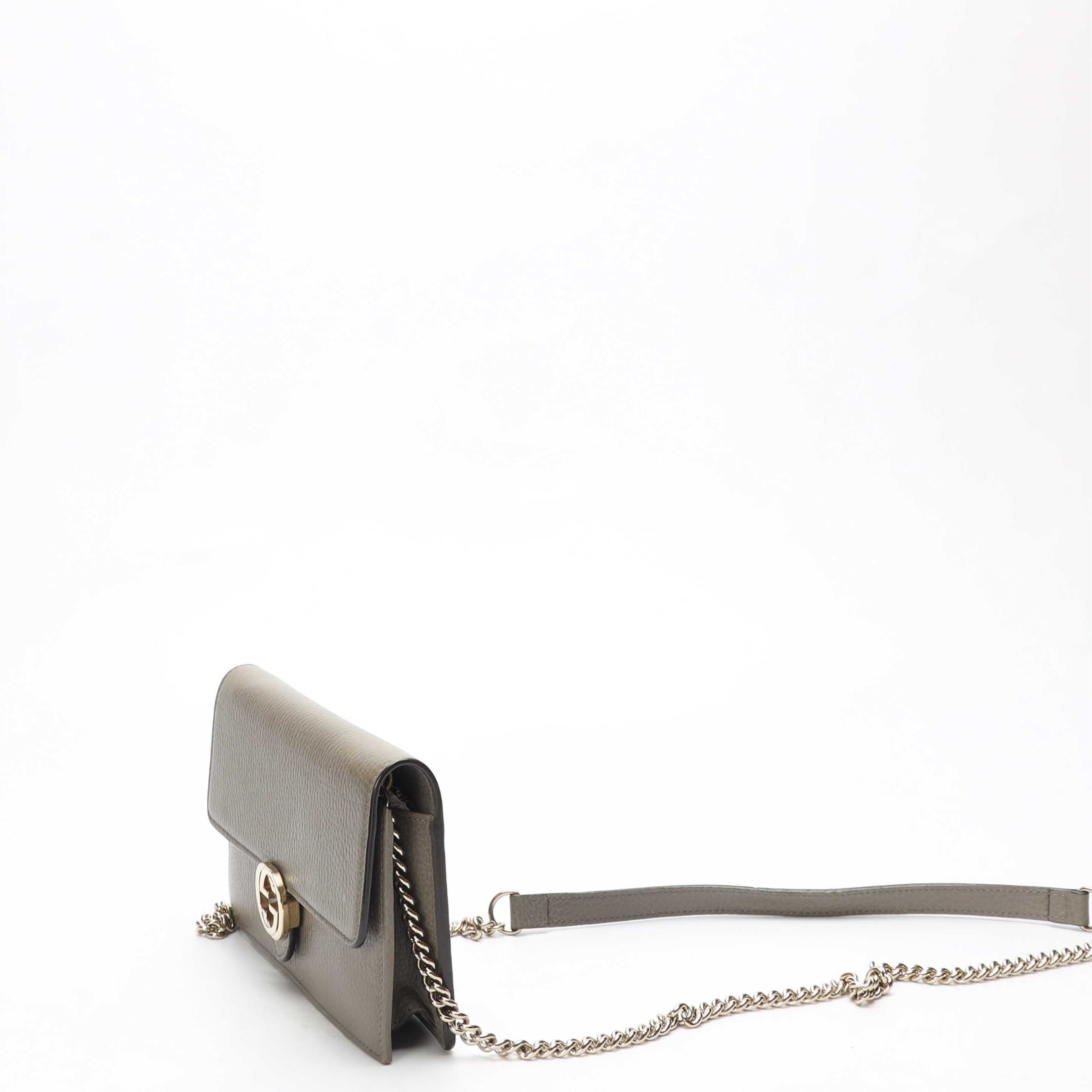 Gucci Grey GG Flap Chain Wallet Crossbody Bag
