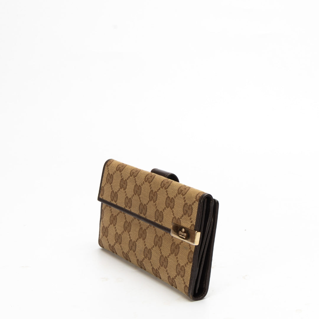 Gucci GG Canvas Metal Flap Continental Wallet