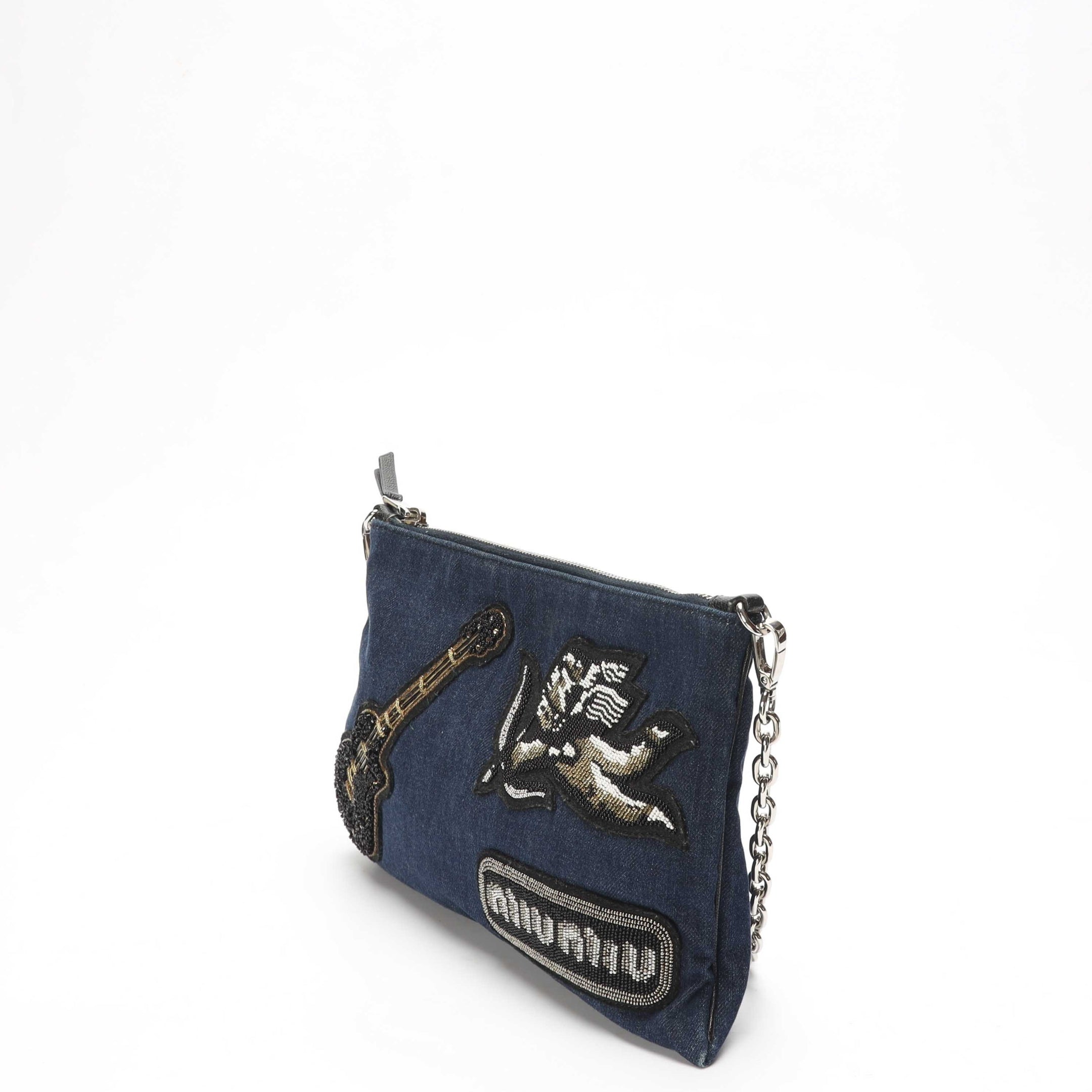 Miu Miu Denim Rock Chain Pochette Bag