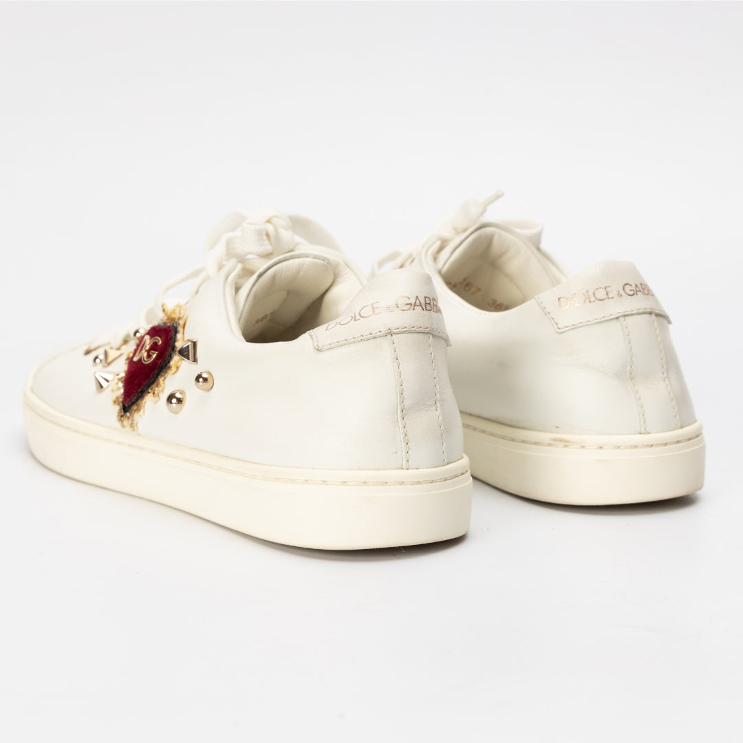 Dolce & Gabbana White Leather Embellished Portofino Sneakers