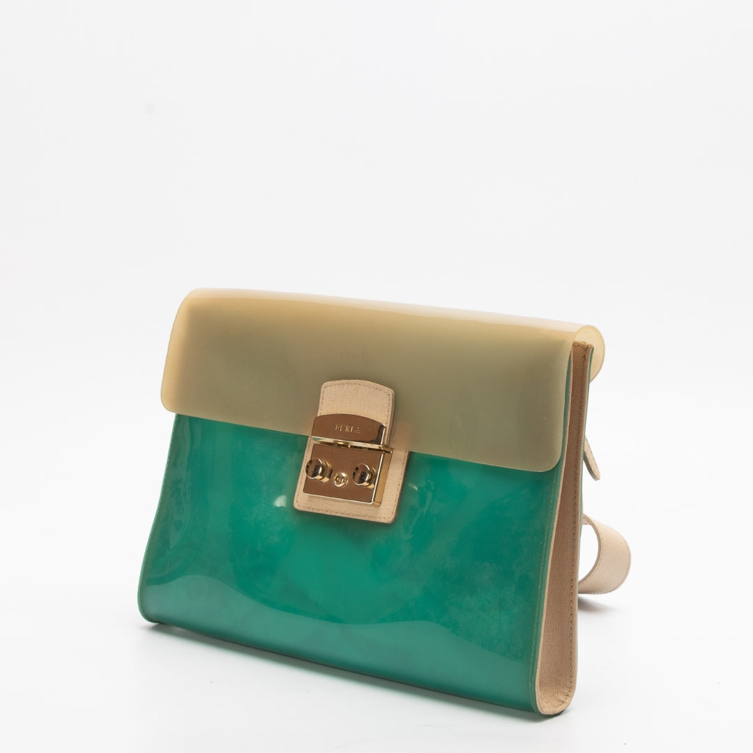 Furla Rubber and Leather Flap Pushlock Crossbody Bag