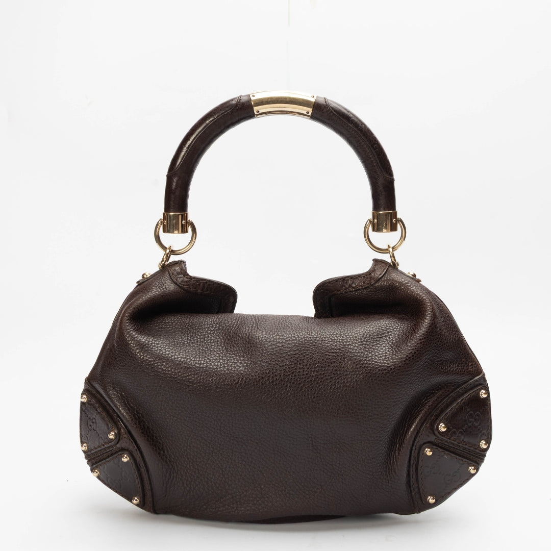 Gucci Black Leather Indy Top Handle Bag