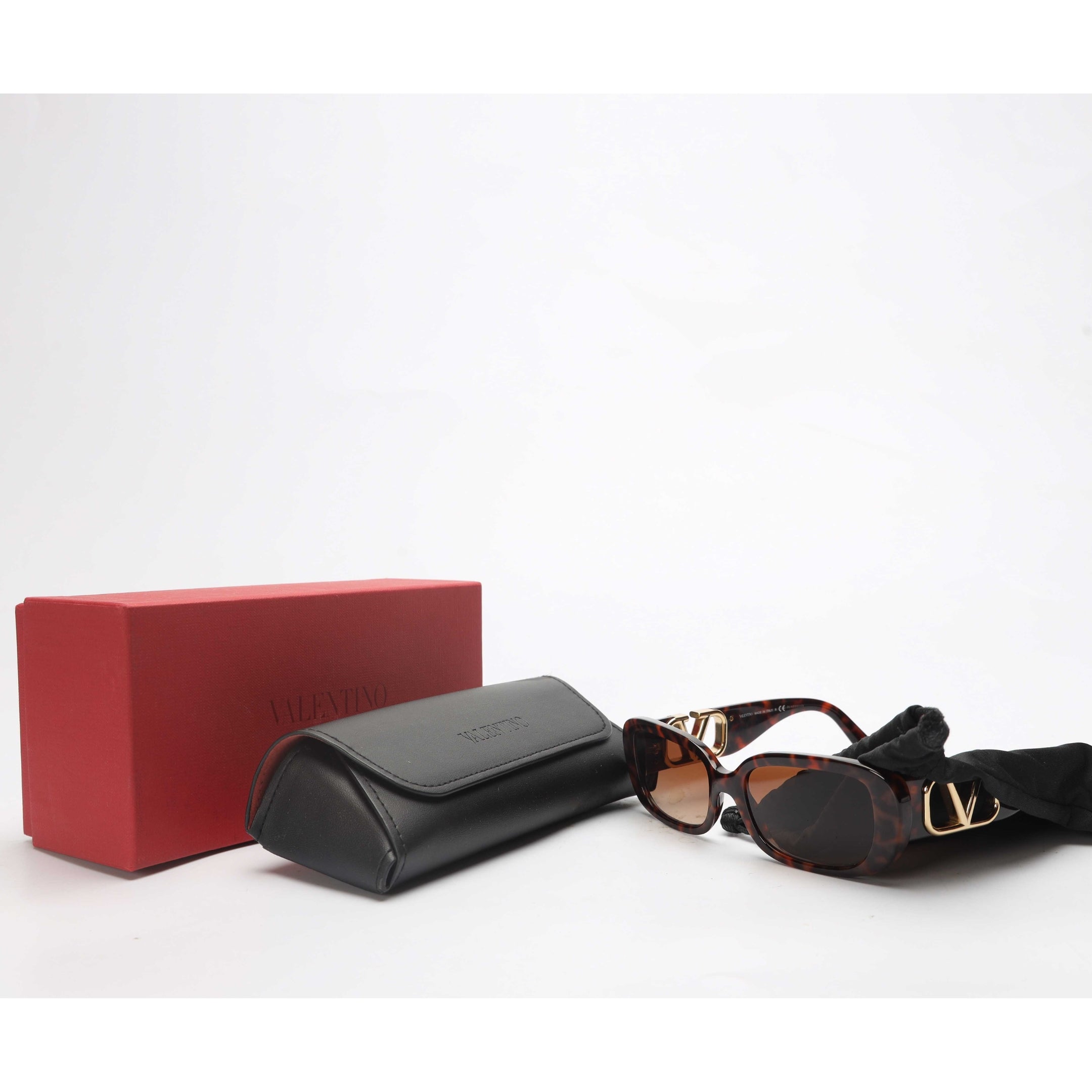 Valentino Brown Havana Rectangular Sunglasses