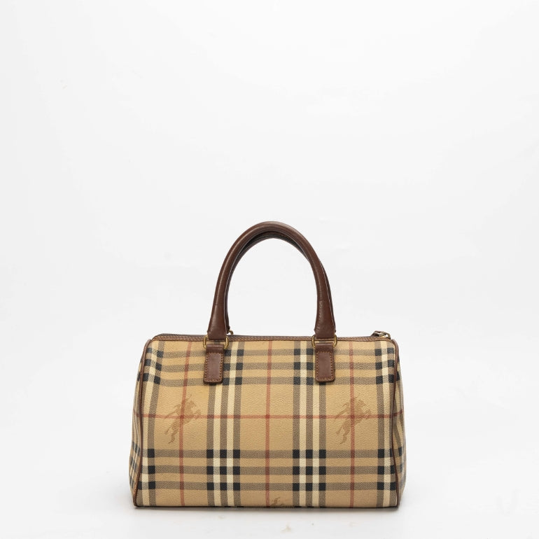 Burberry Brown/Beige Haymarket Check Canvas Boston Bag