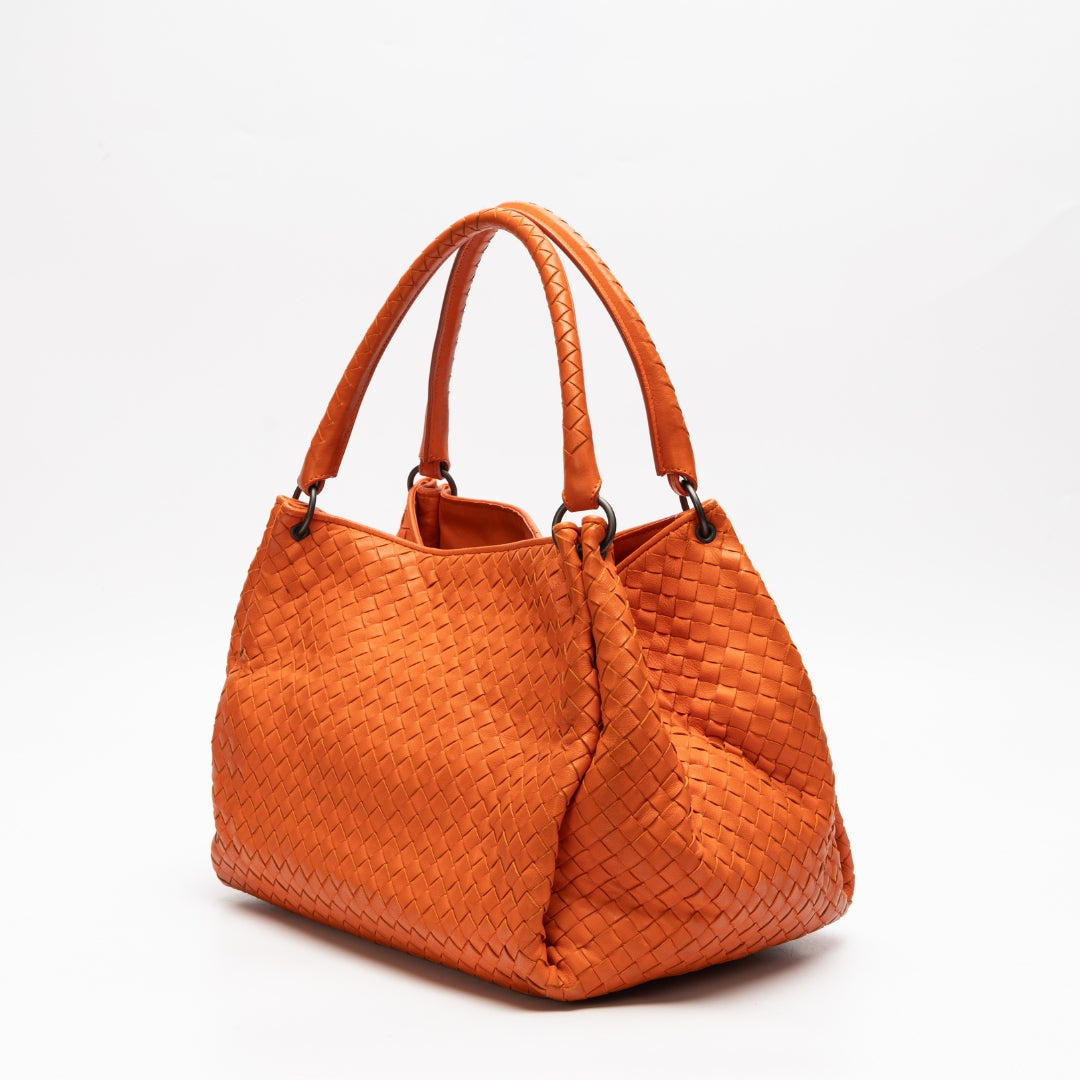 Bottega Veneta Orange Intrecciato Woven Nappa Leather Parachute Bag