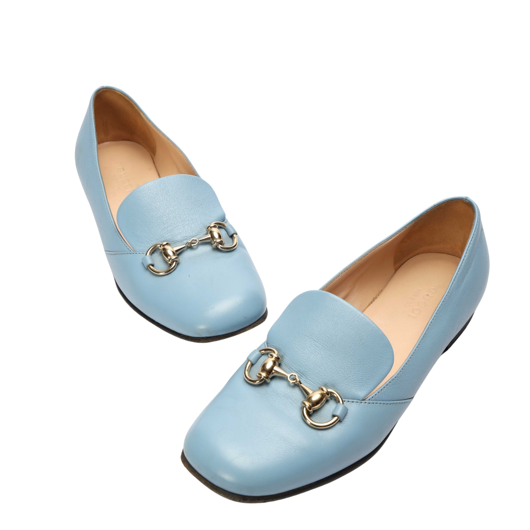 Gucci Light Blue Patent Leather Horsebit Loafers