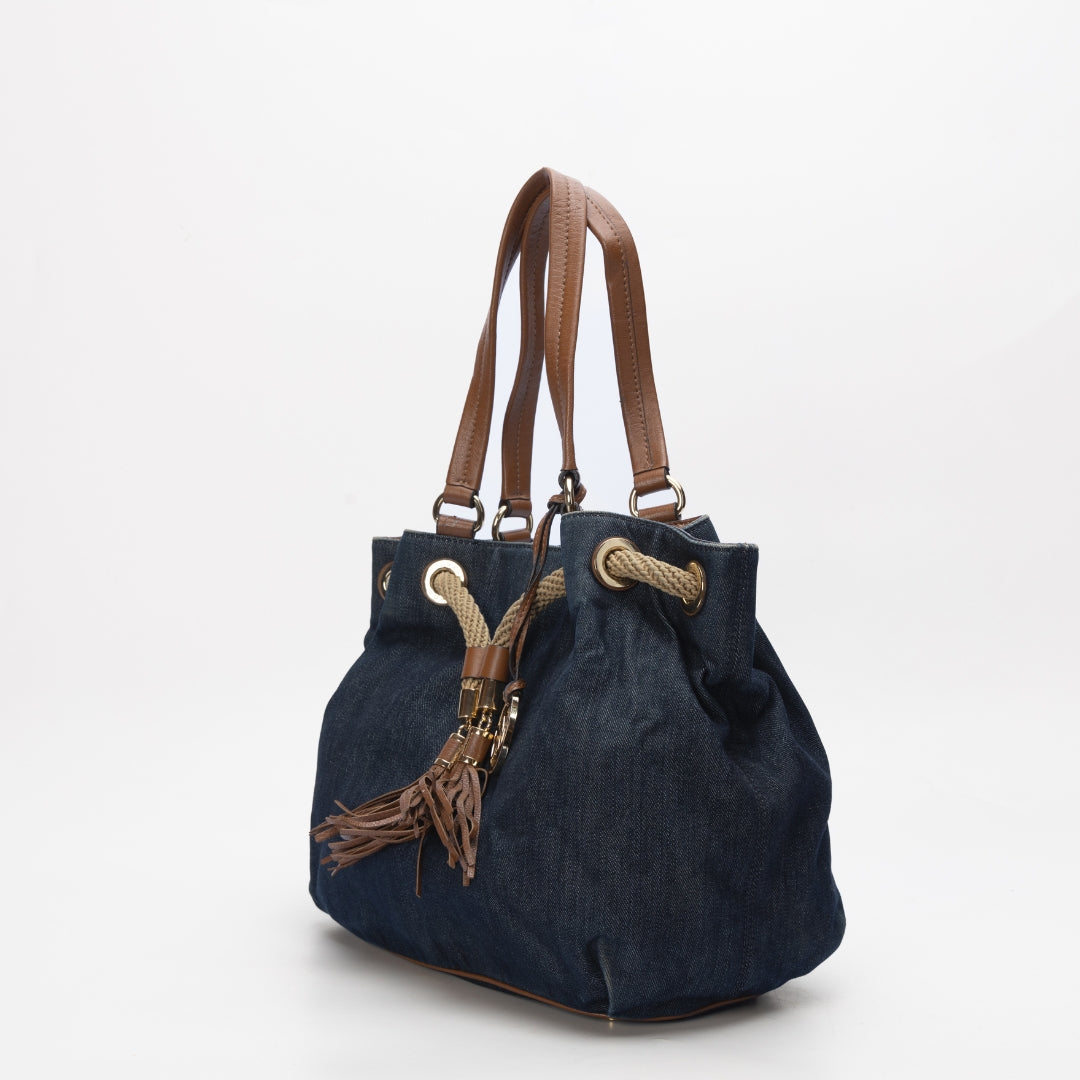 Michael Kors Denim and Leather Marina Drawstring Tote Bag