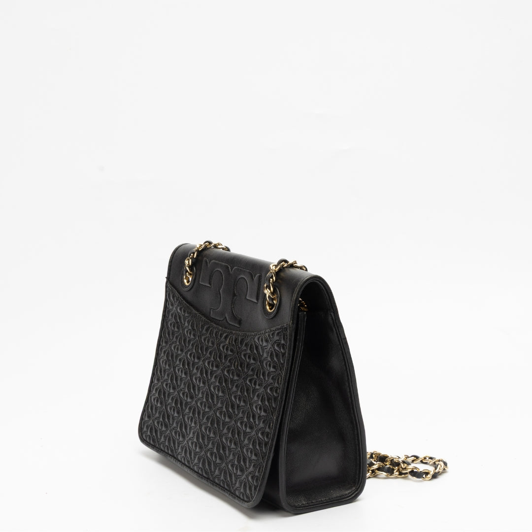 Tory Burch Black Leather Medium Fleming Shoulder Bag